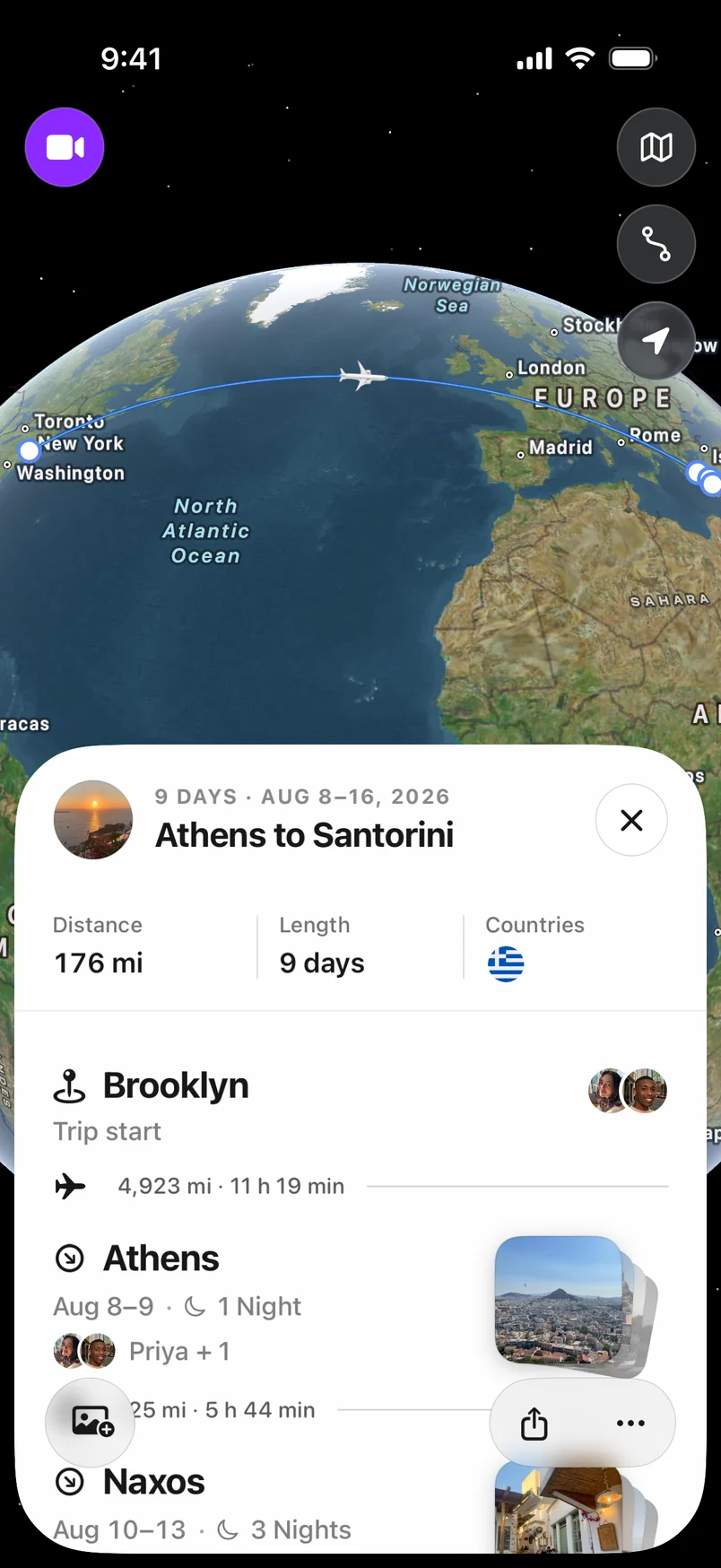 A trip from Brooklyn to Athens on the globe with its first stops