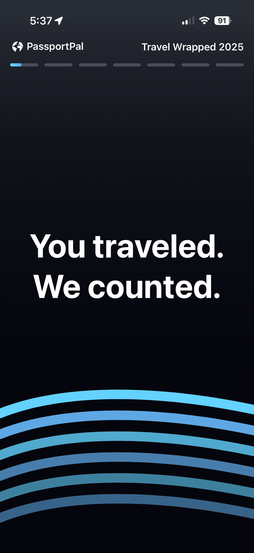 Trippy Travel Wrapped opening screen — You traveled. We counted.
