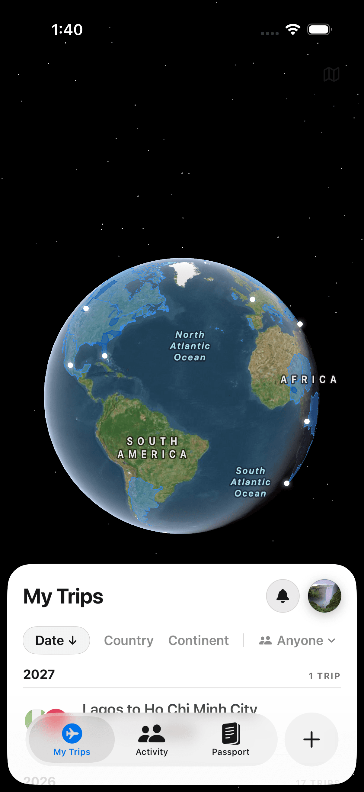 Trippy 3D globe of everywhere you've been