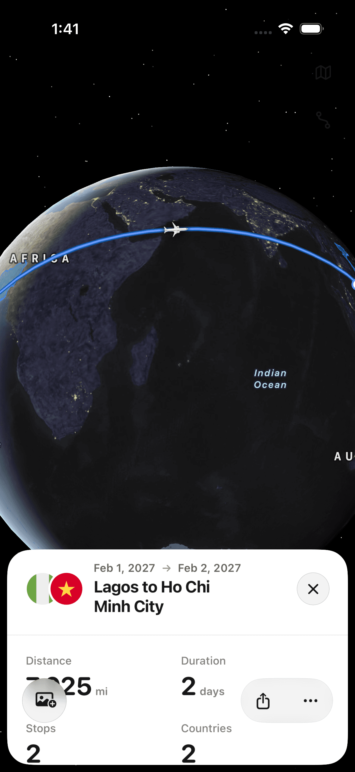 A single Trippy trip drawn as a route