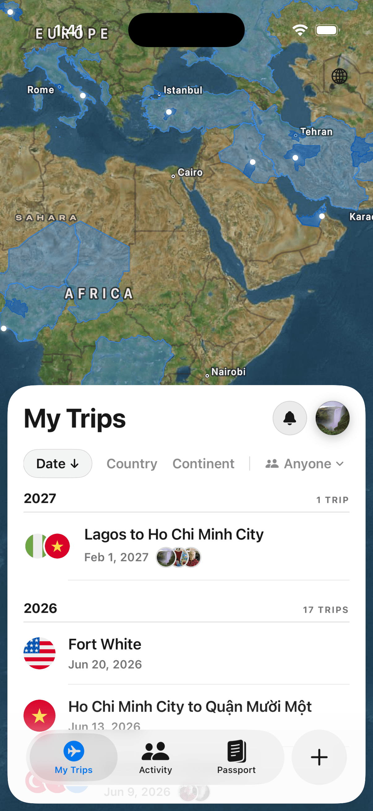 Trippy list of detected trips