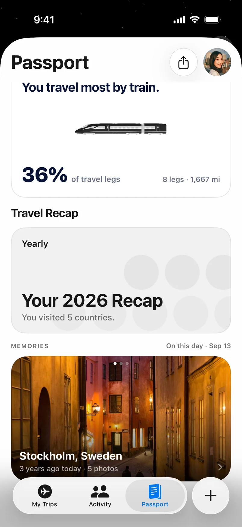 Passport with a travel recap and a Stockholm memory